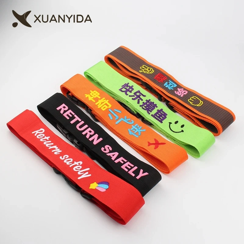 Customized Luggage Strap Embroidery Custom Your Name Logo Pattern Nylon Adjustable Luggage Suitcase Bag Straps Belt Lock Travel