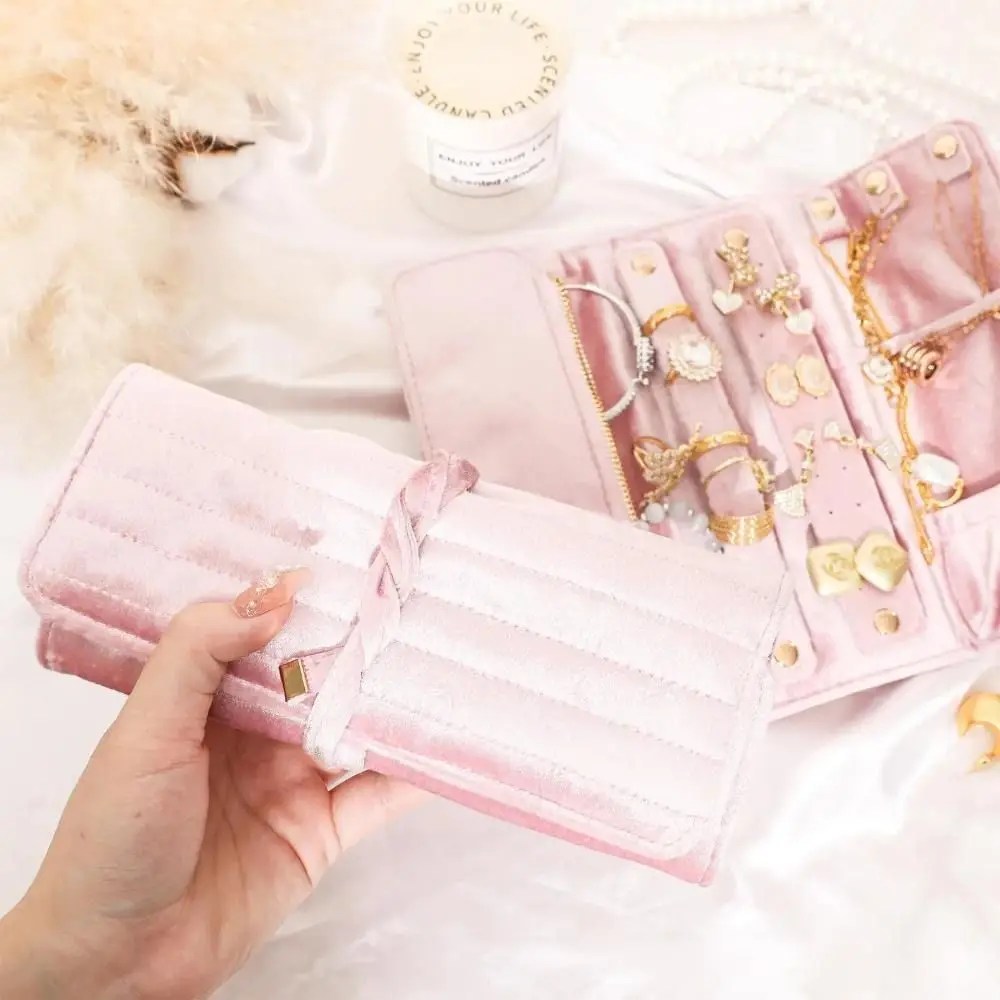 

Practical Velvet Travel Jewelry Bag with Buckle Foldable Rings Necklaces Earrings Organizer Portable Jewelr Roll Bag