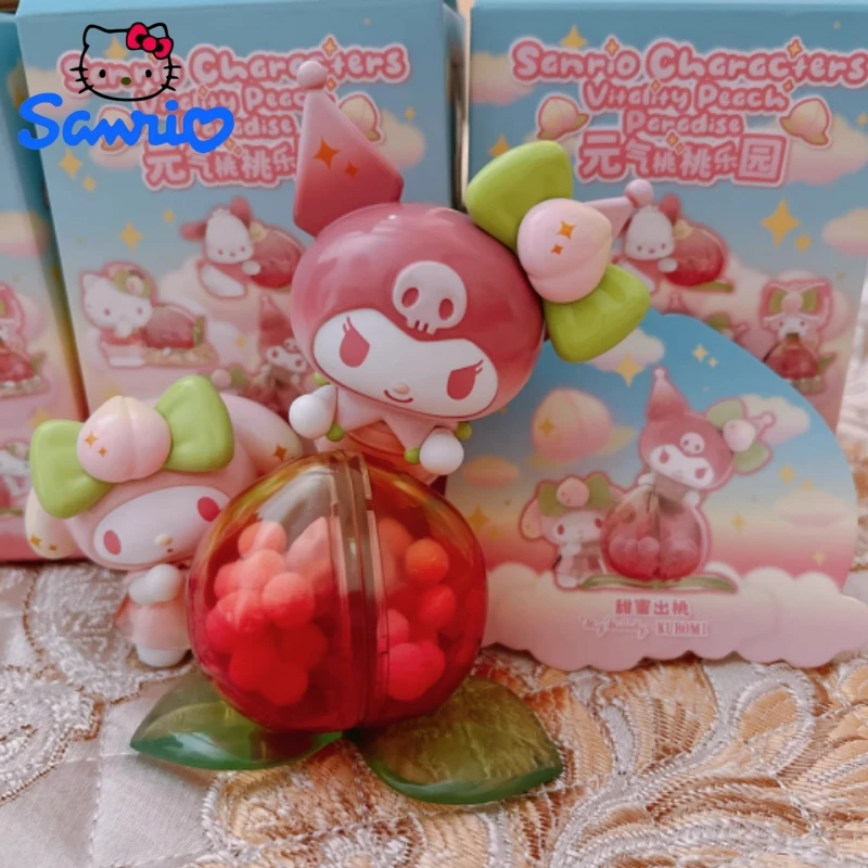 Miniso sanrio caixa cega olá kitty kuromi minha melodia cinnamoroll pachacco pompompurin vitalidade pêssego paraíso brinquedo decoração