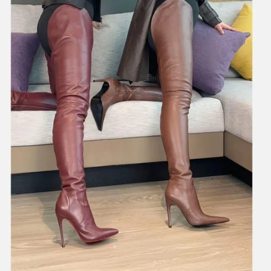 

Wi Трансграничная независимая станция, осень-зима, новый сексуальный женский эластичный каблук с острым носком на высоком тонком каблуке, большой размер выше колена