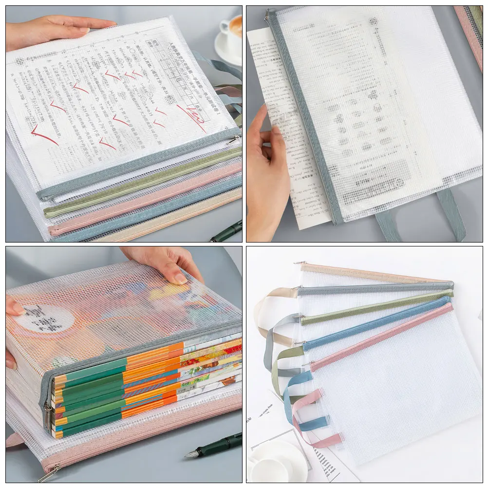 

5 Pcs File Holder Mesh Zipper Bags Files Folder with Document Water Proof Organizer Pouch