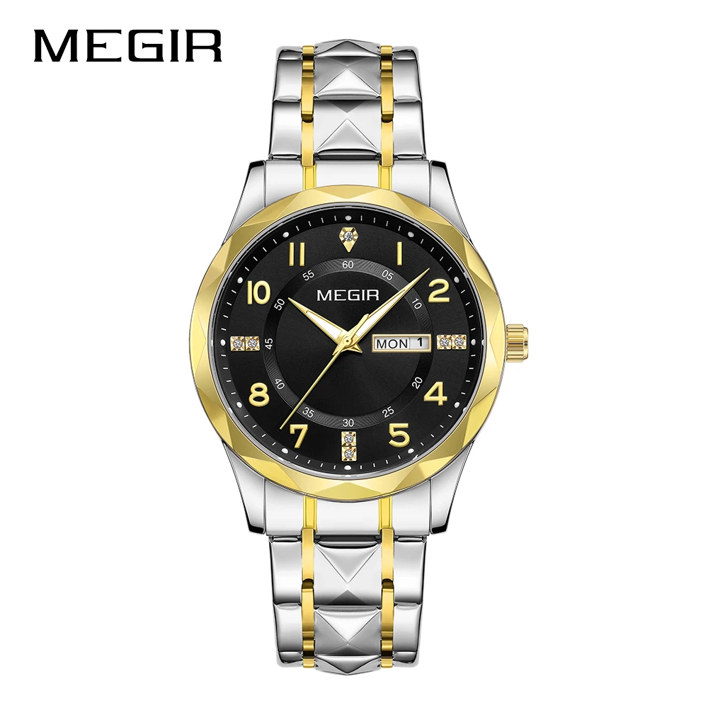 MEGIR Original Waterproof Man Wristwatch Luxury Quartz Stainless Steel Luminous Men Watch Top Brand Business Male Clock