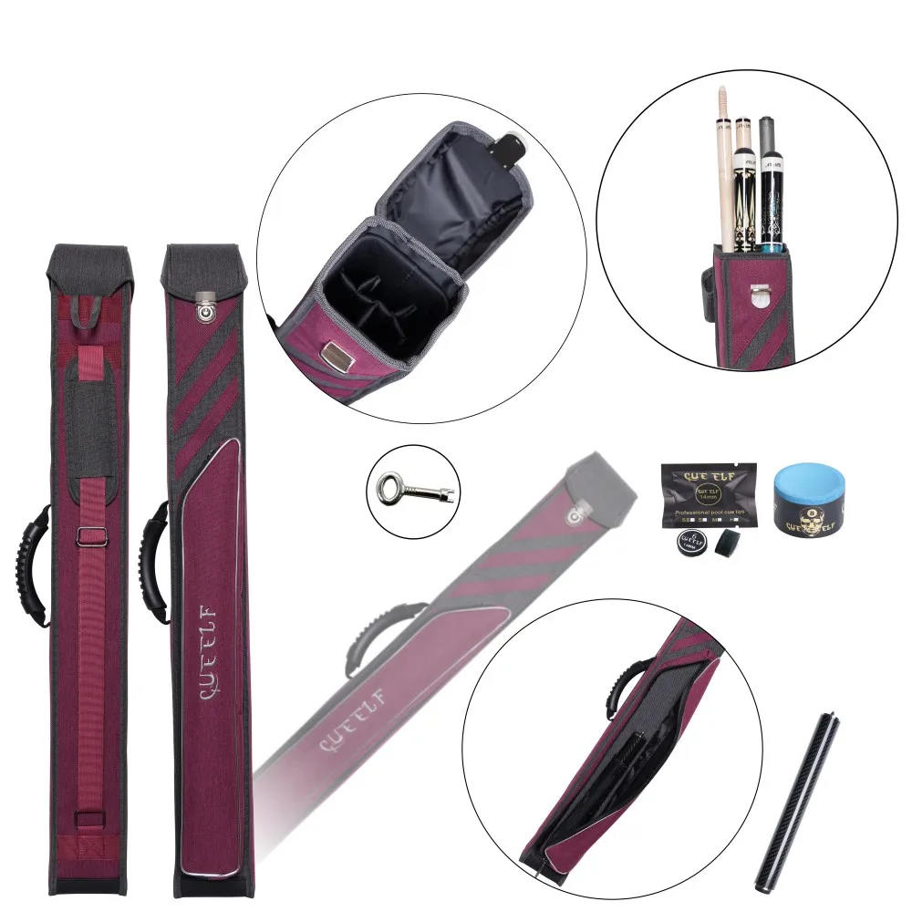 

Red Pool Cue Case 2B3S with Shoulder Strap Handle Pool Cue Case With Keys Multiple Accessory Pockets