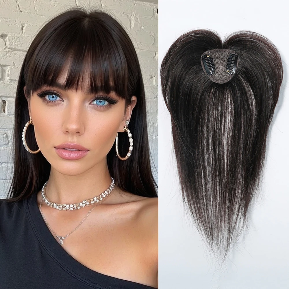 

100% человеческие волосы Remy с челкой Натуральные черные шиньоны 3D Wispy Bangs для женщин Тонкие волосы Настоящие человеческие волосы Topper Clip