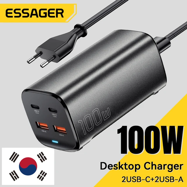 Essager 100W USB C GaN Ładowarka biurkowa Quick Charge 4.0 QC 3.0 PD Typ C Szybkie ładowanie do MacBook Samsung POPC iPhone 15 Laptop