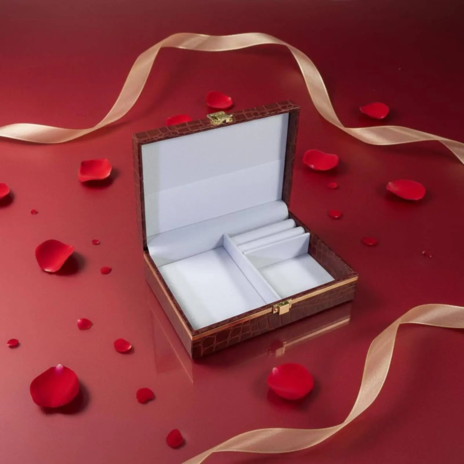 Red Jewelry Storage Box for Wedding with Dragon and Golden Avian Pattern Touch Paper Material Organizer for Rings Earrings