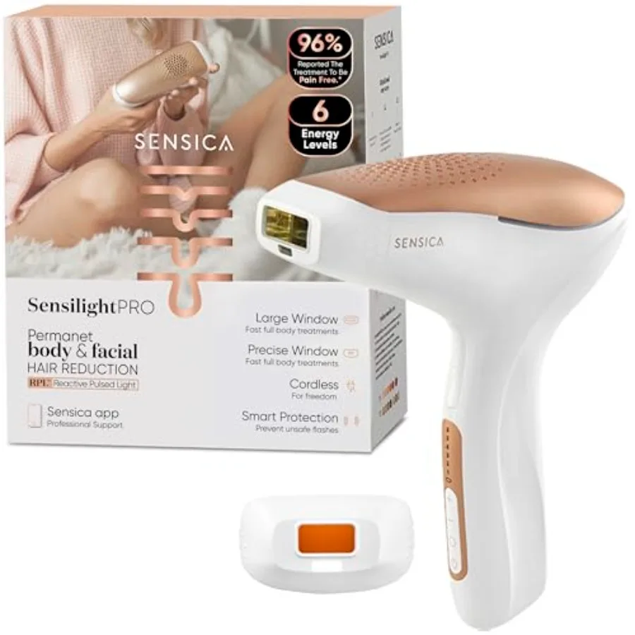 

Sensica Sensilight PRO IPL-эпилятор для женщин и мужчин, беспроводной, для домашнего использования, с увеличеной насадкой XL для быстрого удаления волос на всем теле, прецизионный.