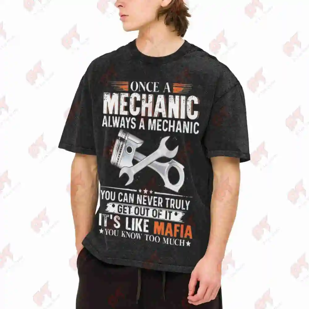 Mechanic Wrench Spark Plug Saying Vintage Washed Tee Pure Cotton T-Shirt