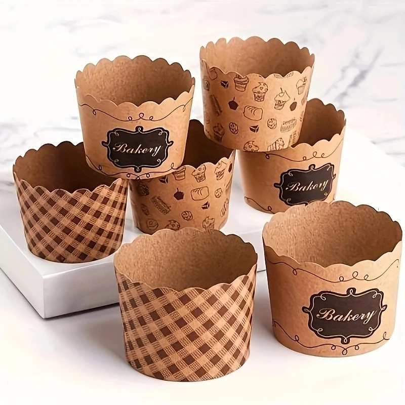 50 Uds. Vasos de papel para pastel, vaso de muffin ondulado de color kraft, horneado grueso, pastelería, postre, taza humeante, vaso de papel desechable