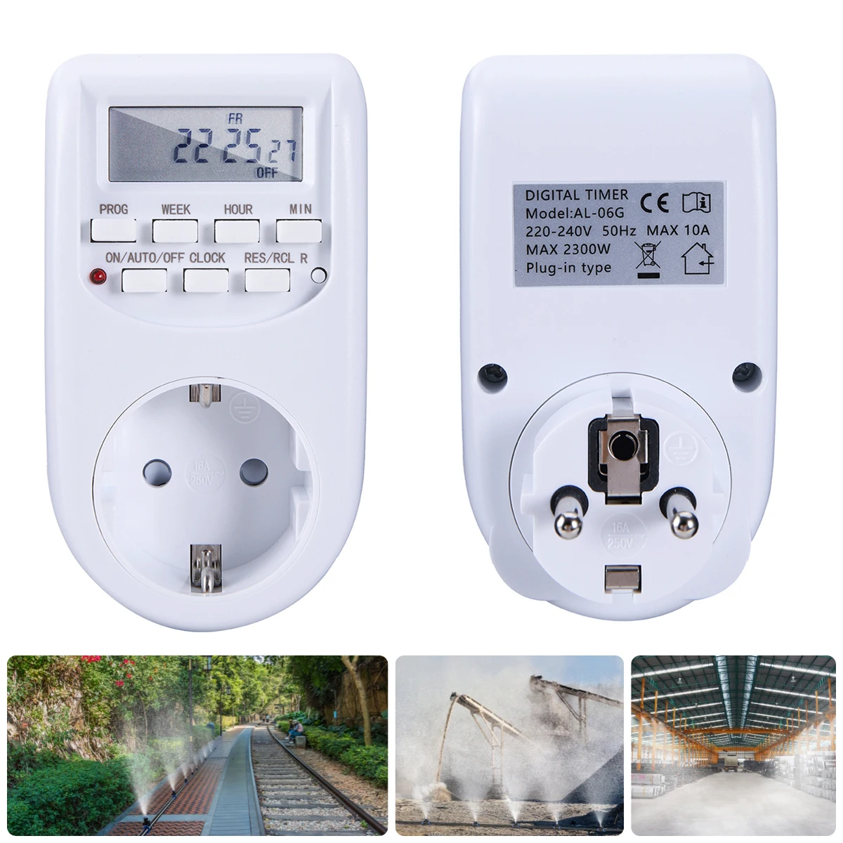 220V Digital Timer Plug European Standard 2-Pin Round Timer Garden Irrigation Atomization Cooling Dust Cleaning Power Socket 1Pc