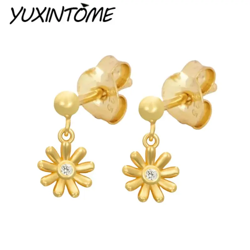 

925 Sterling Silver Needle Korean New Style Niche Fresh Daisy Pendant Earrings Women's Classic Versatile Party Earrings Jewelry