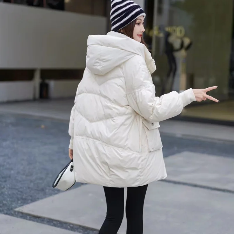 2023 New Women Down Cotton Coat Winter Jacket Female Mid Length Version Loose Parkas Thick Warm Outwear Fashion Hooded Outcoat