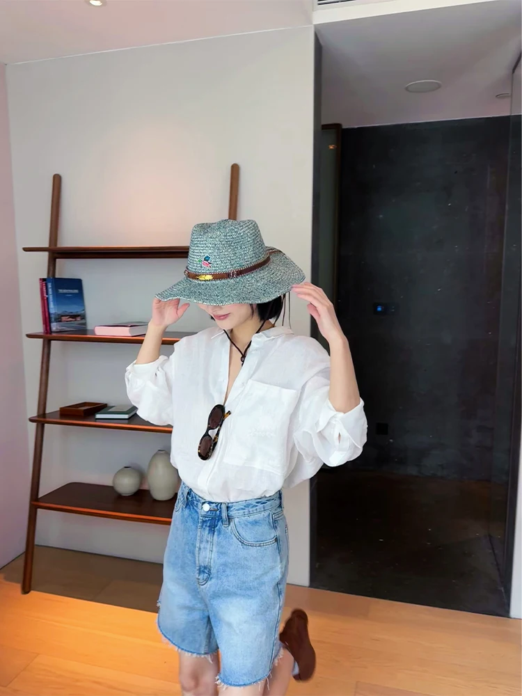 

Льняная рубашка FORNIYOYO с вышивкой, охлаждающая, свободного кроя, женская, с длинным рукавом, дышащая, комфортная, стандартного кроя