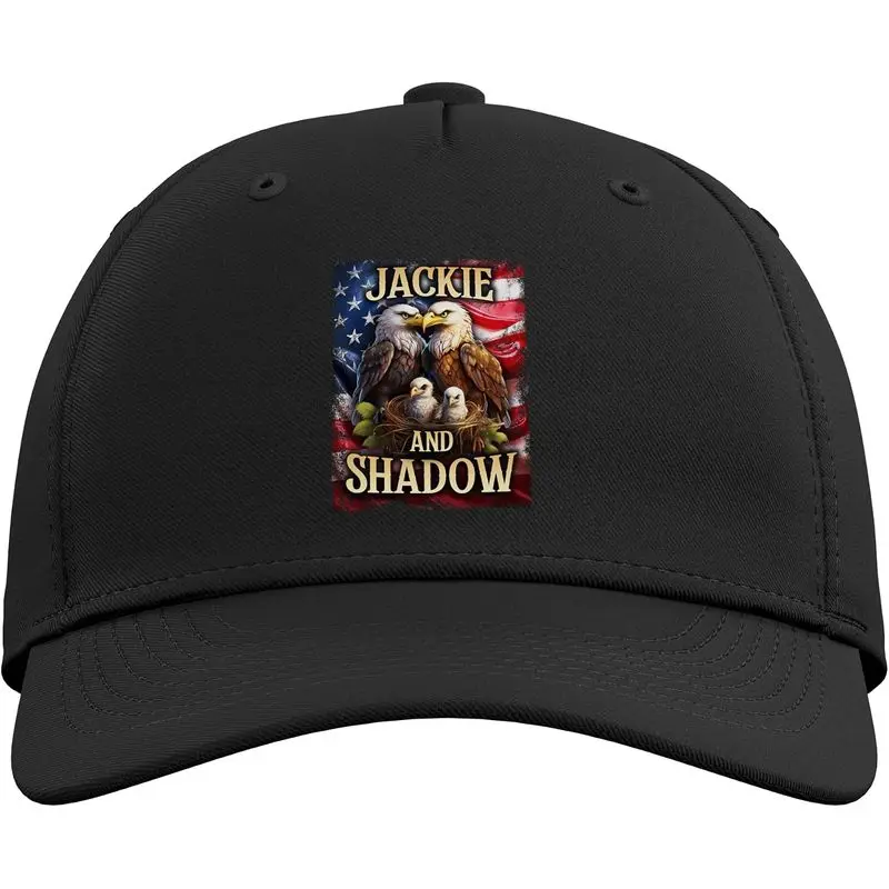 Jackie and Shadow Bald Eagle On US American Flag Adjustable Baseball Hat