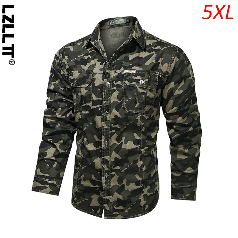 

2023 Autumn Men Camouflage Cotton Casual Long Sleeve T Shirts Mens Military Tactical Retro Slim Shirt Men’s Shirts Male Tops 5XL