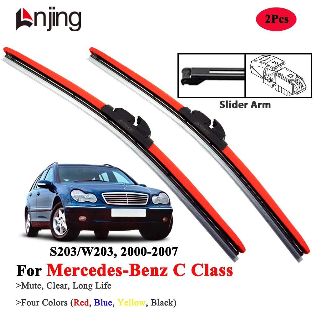 

Разноцветные красные щетки стеклоочистителя LNJING для Mercedes Benz C Class W203 C180 C220 C280 C320 C350 2000 2003 2005 2007 2008 автомобильные аксессуары