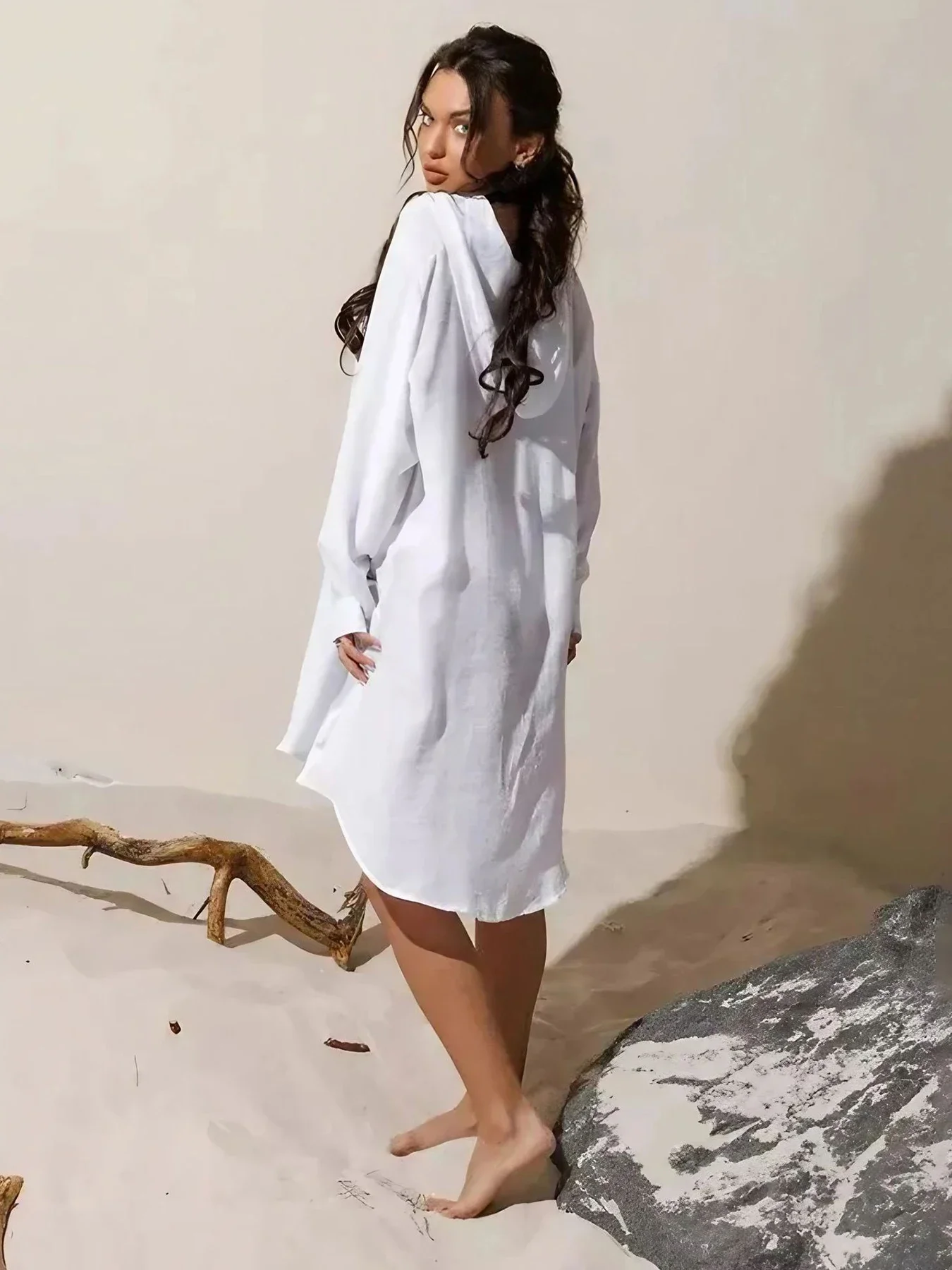 2025 novo botão sólido praia cobrir mulheres manga longa cardigans conjuntos de biquíni cobrir feminino verão beachwear banho cobrir