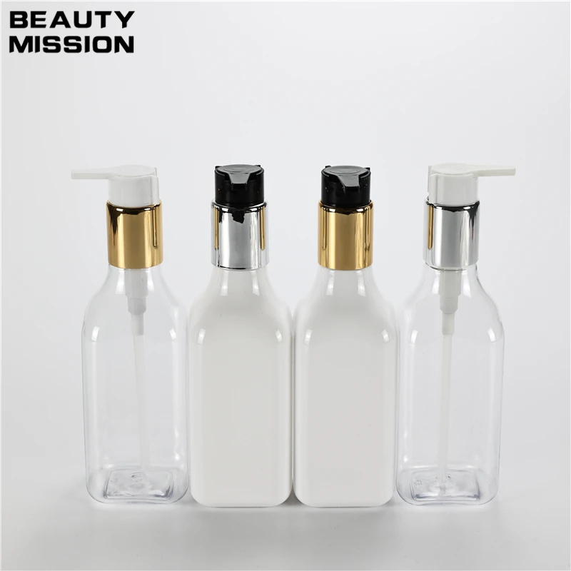 White Clear 250ML X 25 Empty Plastic Bottle With Anodized Aluminum Lotion Pump Cosmetic Shower Gel Shampoo PET Refillable Bottle