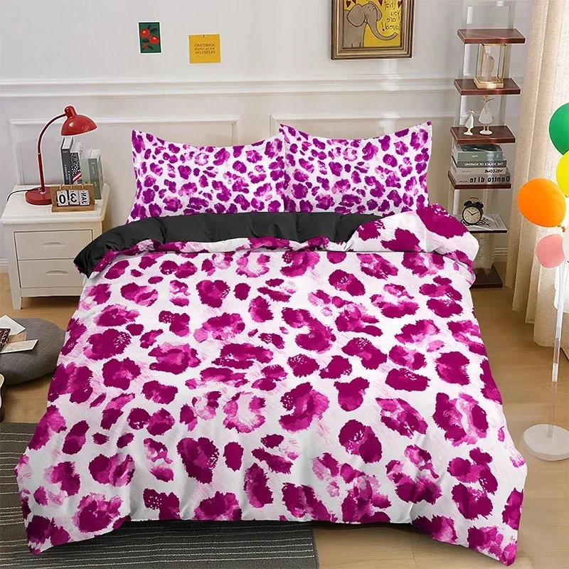 Conjunto de cama com estampa de leopardo, capa de edredom de pele animal para crianças, adolescentes e adultos, capa de edredom de poliéster com fronha