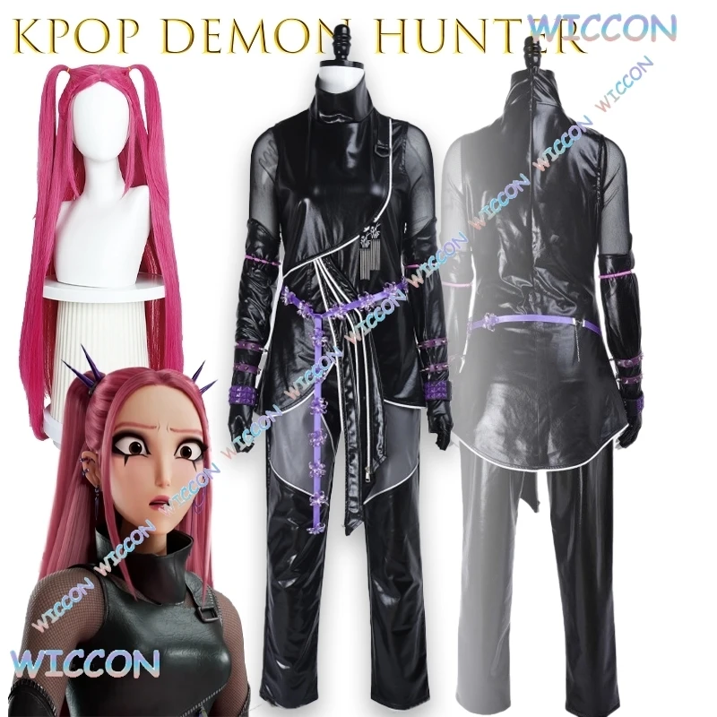 

MoeMi Kpop охотники на демонов Mira косплей костюм охоты для женщин и девочек кожаный топ брюки костюм для выступлений Хэллоуин карнавальный костюм