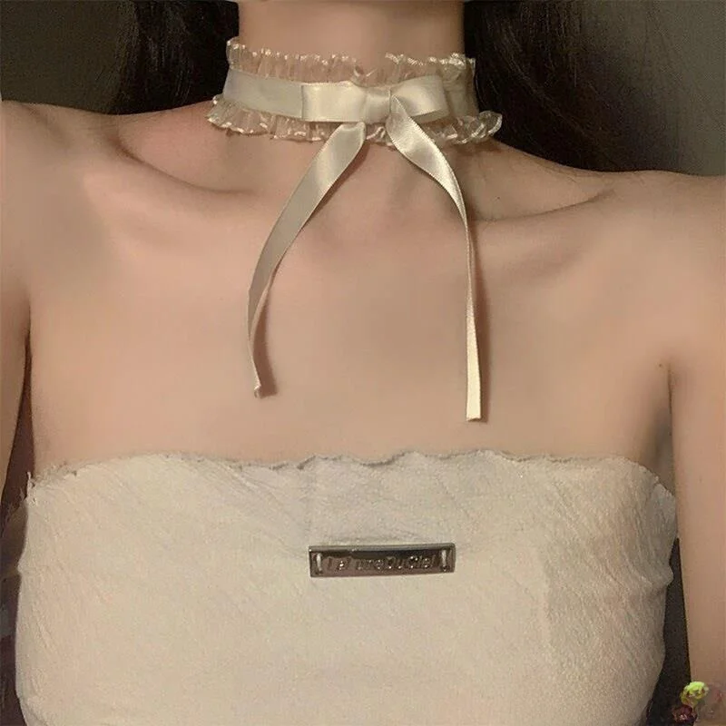 

Delicate Lace Knot Necklace Non-Fading Simple Design Clavicle Chain Matching Top to Cover Neck Wrinkles Women's Acc...