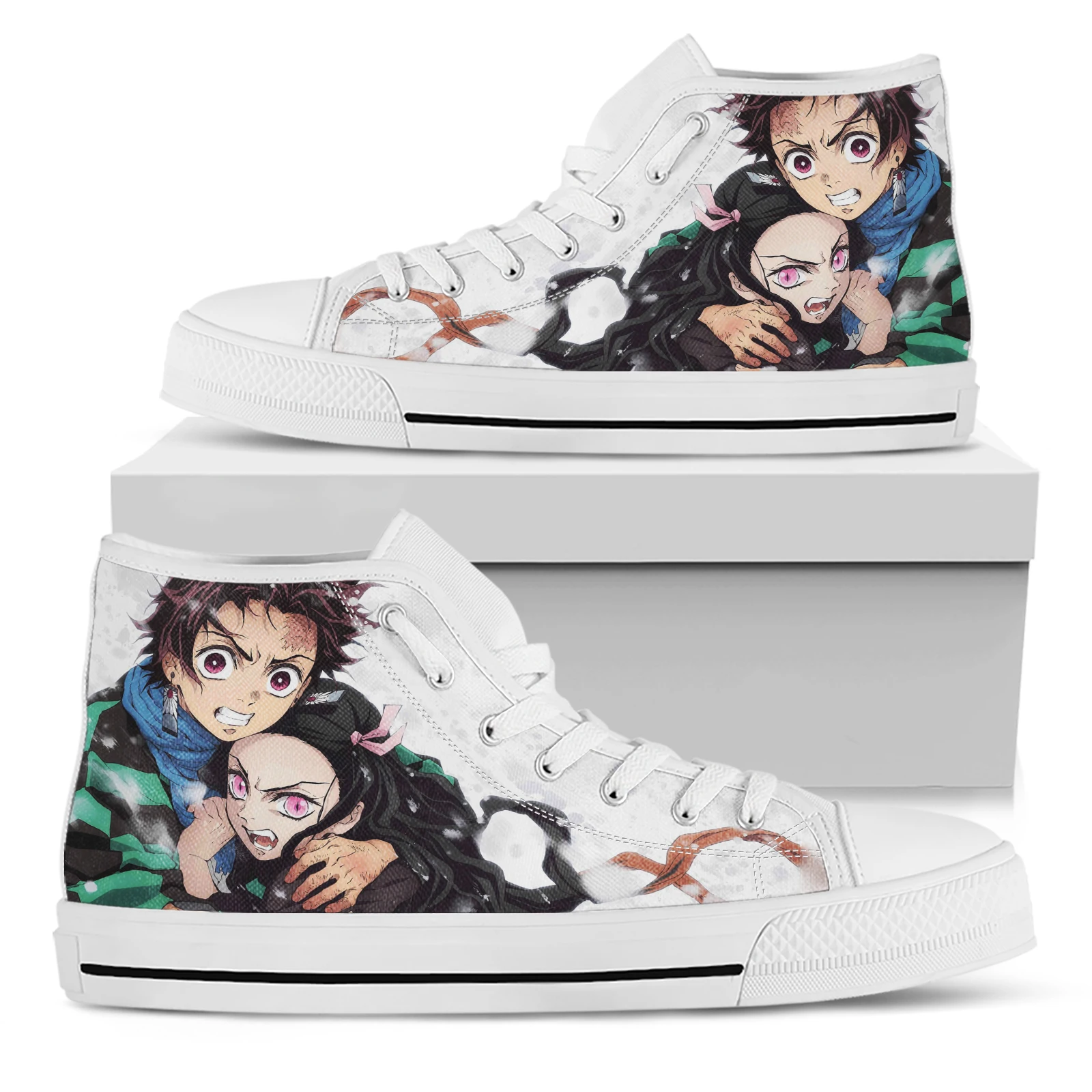 ELVISWORDS-Chaussures Montantes Astronomiques Blanches pour Femme, Anime Japonais, Design Demon Slayer, Chaussures Légères à Lacets, Chaussures en Toile Décontractées