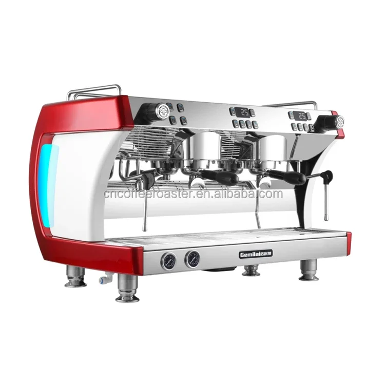 YUNYI Commercial Professional  Two Head Semi Auto Cappuccino Coffee Machine Black Red Body Copper