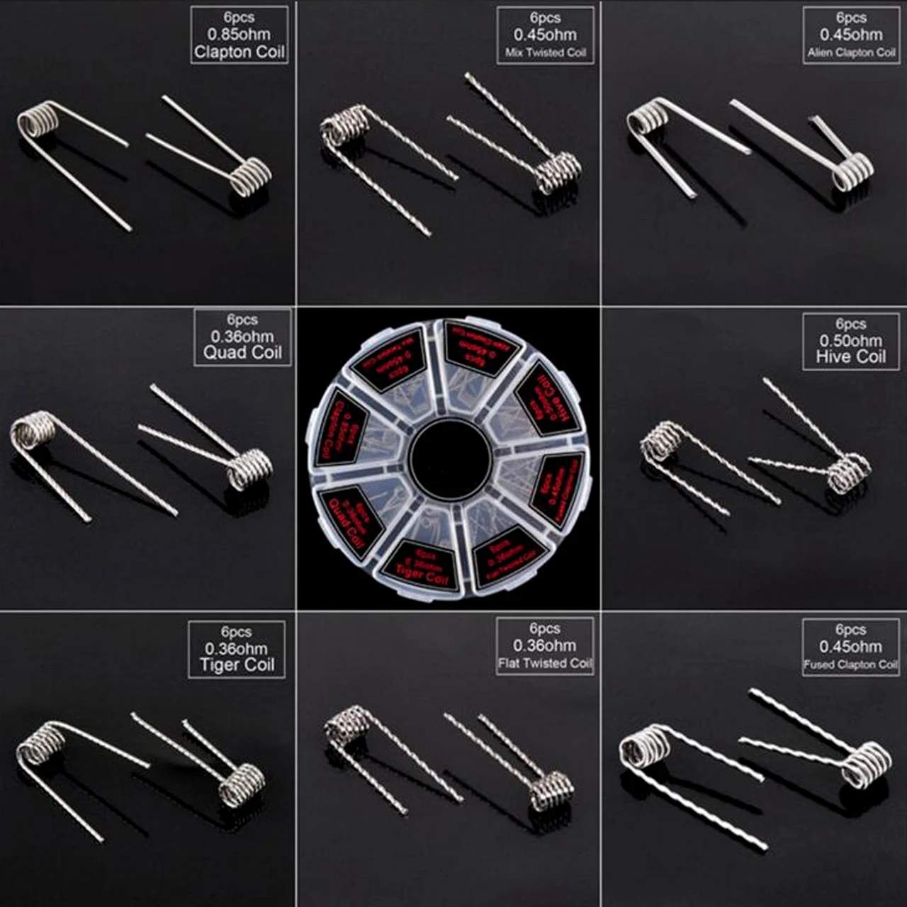 48PCS/Box 3.0mm High Quantity PreBuild Coils DIY Alien Fused Clapton/Flat/Mix Twisted/Hive/Quad/Tiger Watercolor Accessary