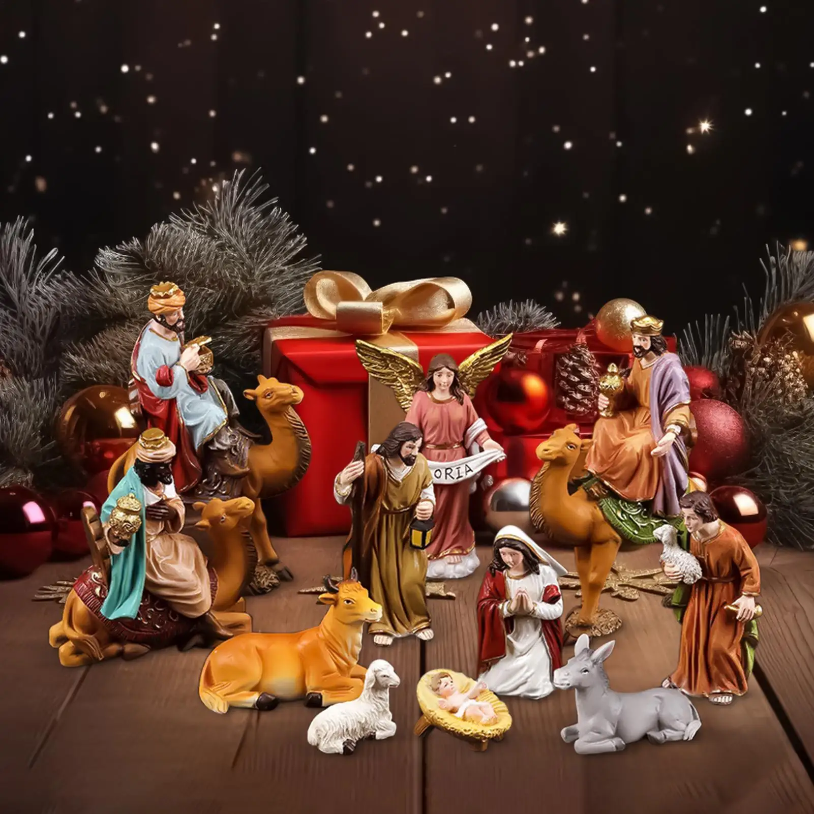 1Set Christ Birth of Ornament Gifts Nativity Scene Crafts Resin Christmas Manger Decoration Catholic Figurines
