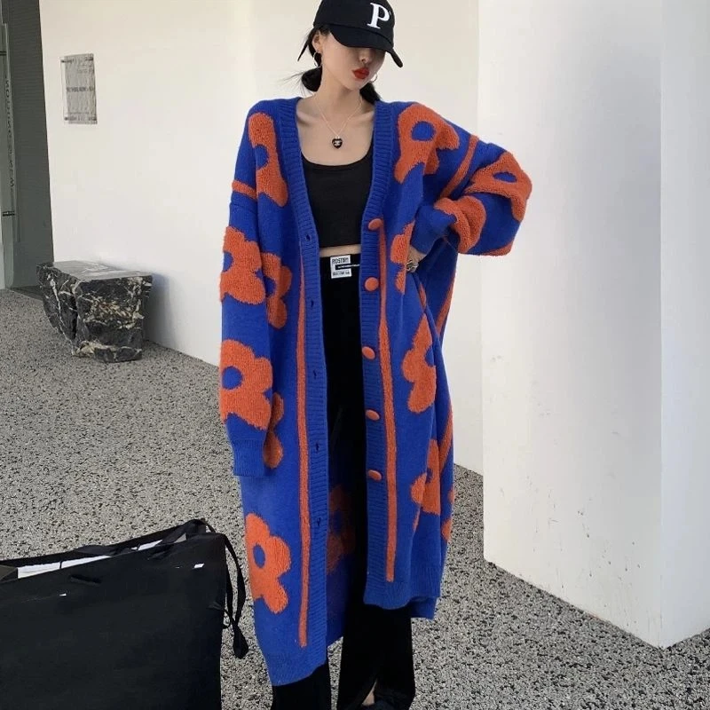

Женский свитер в ленивом стиле на осень и зиму, утолщенный свободный кардиган средней длины большого размера, универсальный вязаный кардиган