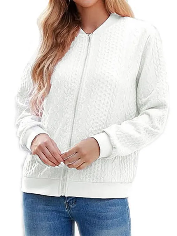 

Casual Loose Long Sleeve Grey Stand Collar Zipper Open Cardigan Short Jacket Versatile Autumn New Style Women's Knitted Outer...