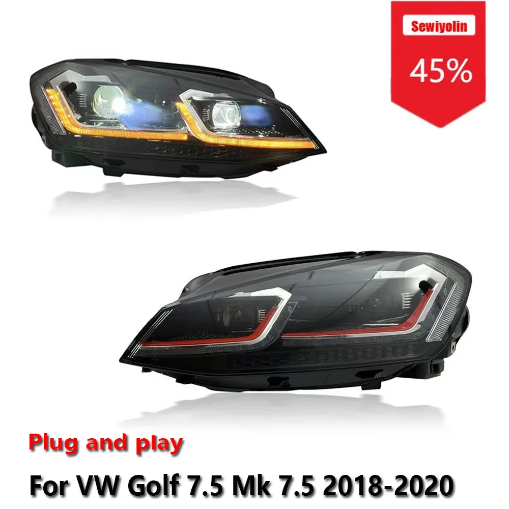 

Sewiyolin Car LED Headlight Assemblies For VW Golf 7.5 Mk 7.5 2018-2020 DRL Brake Turn Signal Lamp Plug and Play