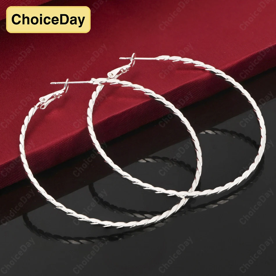 

ChoiceDay 925 Sterling Silver 50mm Exquisite Large Earrings Women's Party Temperament Gift Jewelry Accessories