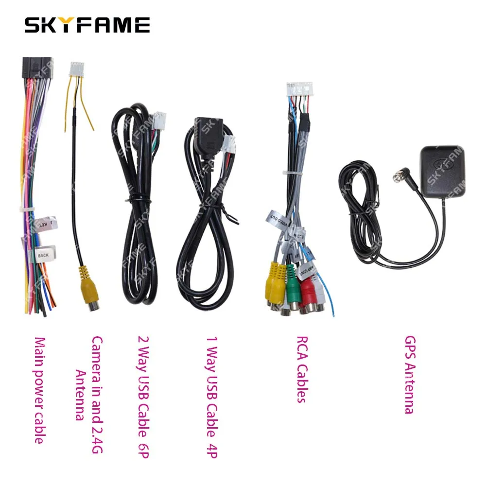 SKYFAME Car Head Unit Wire Harness Kit For Car Android RCA Cable GPS 4G Antenna Reversing Line USB Microphone SIM Card Slot