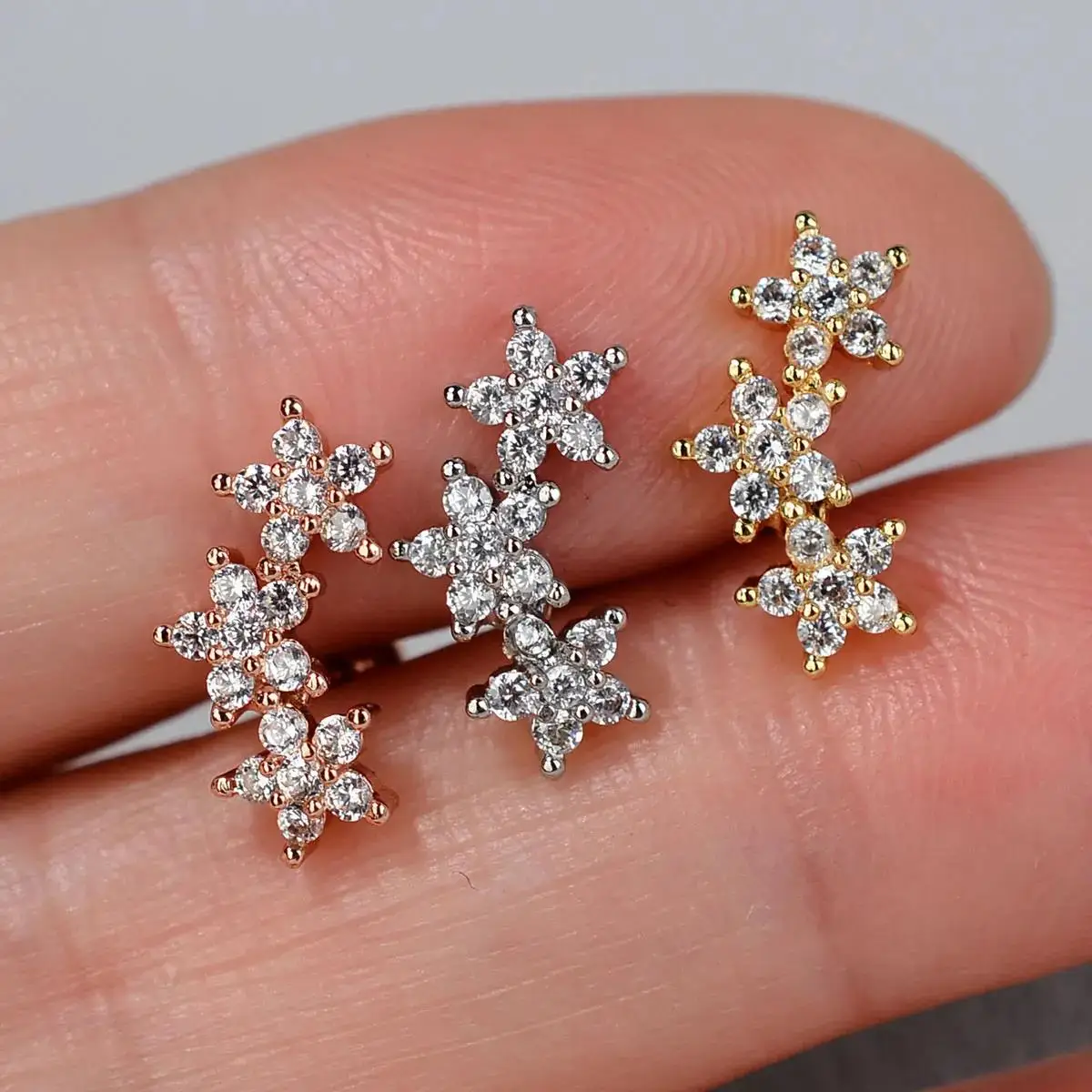 1PC Stainless Steel CZ Tiny Piercing Stud Earring Geometry Flower Leaf  Helix Tragus Lobe Earring Cartilage Piercing Ear Jewelry