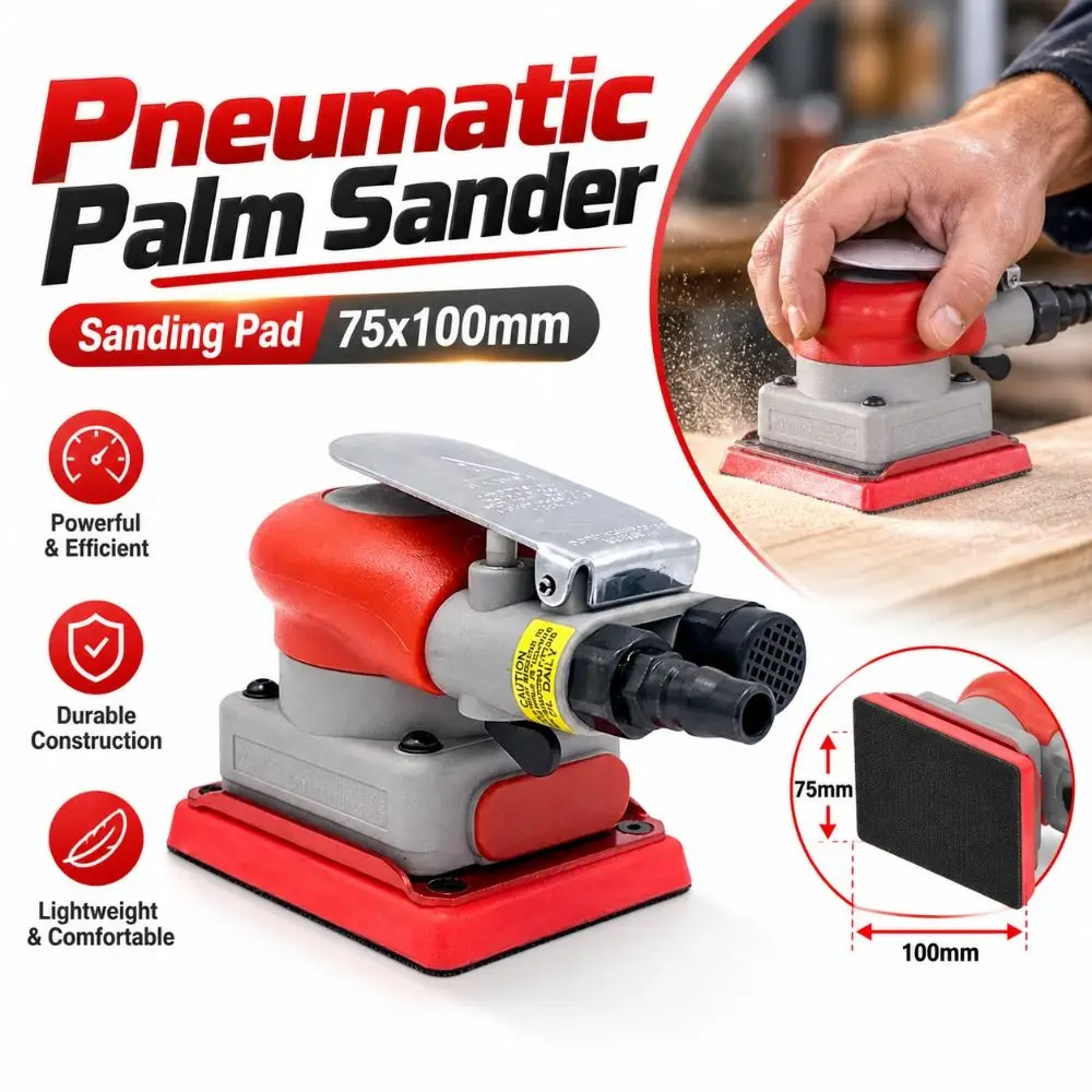 Rectangular Pad Pneumatic Palm Sander Palm Grip Rear Exhaust Air Finishing Sander Lever Control Flat Surface Sanding