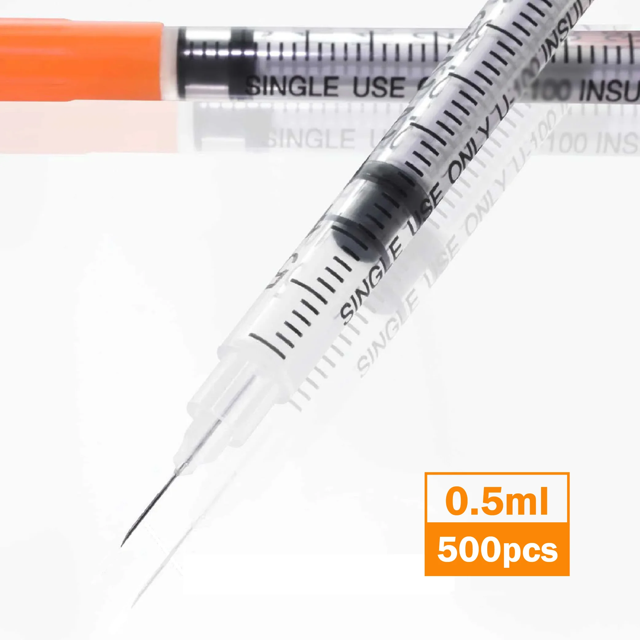 500pcs 0.5ml 50 Units Disposable Insulin Syringe Various Sizes 29G/30G/31G Individually Packed for Lab, Pets Feeding