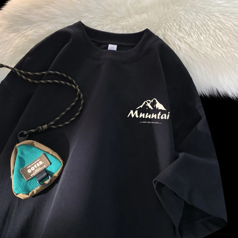 T-Shirts Pullover Oversize Tshirt Hong Kong Style Mountain Peak Letters Print T-shirts Oversized Half Sleeves Youth Tees image 6