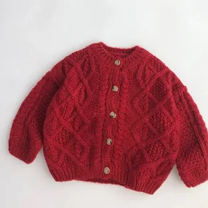 Criança outono meninas camisola de malha do bebê meninos natal vermelho cardigans outwear crianças roupas superiores crianças engrossar malhas jaqueta 8 principais vendas cardigan natal menino - №1