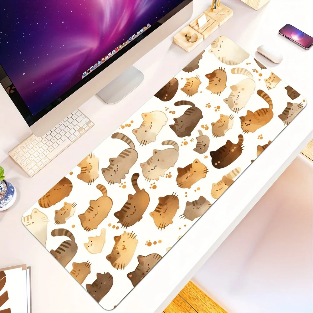 

Эстетичный коврик для стола с рисунком кавайных кошек, большой коврик для мыши с отпечатками лап, милый декор для рабочего стола, идеальный подарок для любителей кошек
