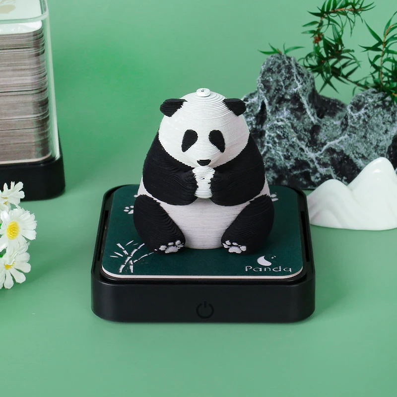 3D-Kalender 2025, Panda-Tischkalender, zerreißbares Stück, kreativer Notizblock-Kalender mit LED-Licht, Papierschnitzerei, Desktop-Dekoration