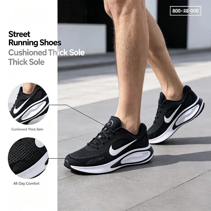 Nike Genuine Black White Running Sneakers for Men Cushioned Thick Sole Lightweight Street Sport Shoes FN0228-001