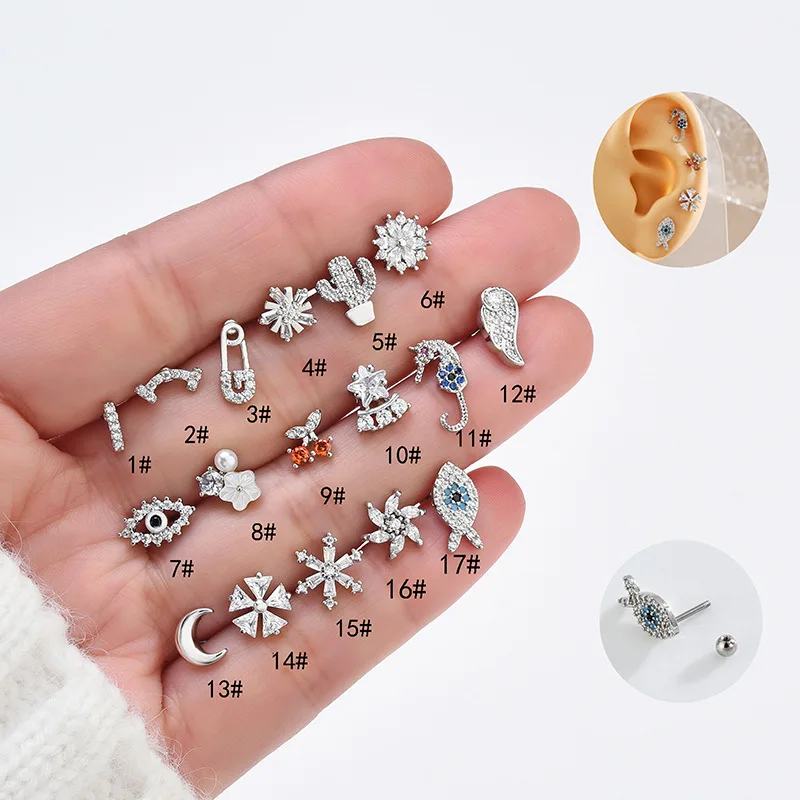 1Piece 6mm Mini Small Size Earrings for Little Girl Gifts Single Pin Flower Moon Eye Piercing Stud Earrings for Women