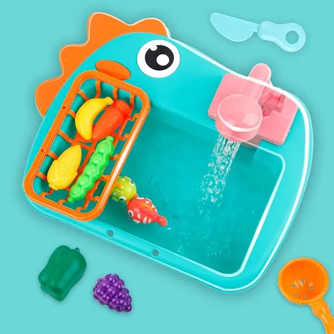 ของเล่นอ่างล้างจาน ของเล่นน้ําสําหรับเด็ก พร้อมเครื่องล้างจานอิเล็กทรอนิกส์ อุปกรณ์เล่นแกล้งทําเป็น และของเล่นตัดอาหาร เหมาะสําหรับ