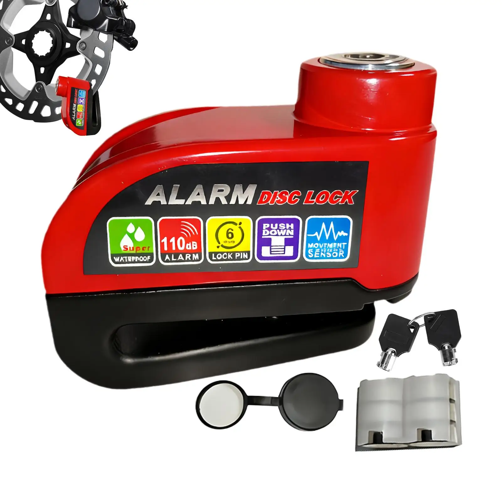 

Замок дискового тормоза с отпечатками пальцев мотоцикла, 110 дБ, противоугонная сигнализация, велосипедное колесо скутера, дисковый замок, защитный замок для двигателя велосипеда