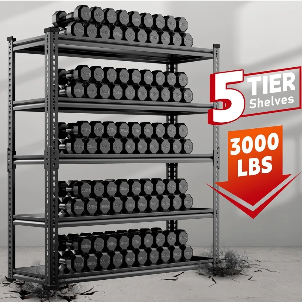 Heavy-Duty 5-Tier Adjustable Garage Shelving Unit - 3000 lbs Capacity, 72 Height x 48 Width x 24 Depth Storage Rack