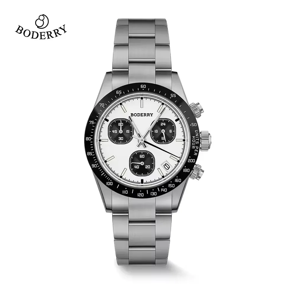 BODERRY ساعة كرونوغراف رجالية 40 مللي متر كوارتز ساعة اليد التيتانيوم حافظة وحزام 100 متر مقاوم للماء الياقوت مضيئة العسكرية VK68 Mov