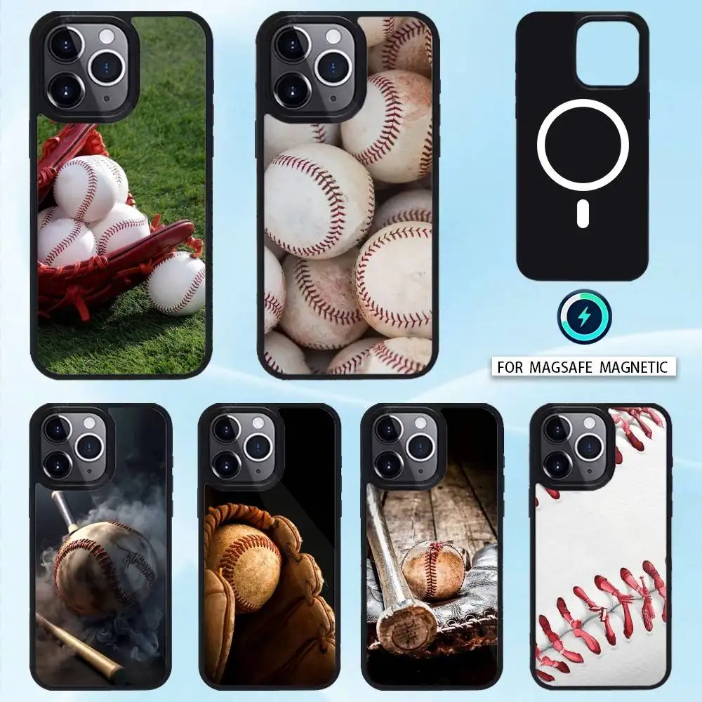 

B-Baseball Phone Case For iPhone 16,15,14,13,12,Pro,Max For Magsafe Magnetic Wireless Charging