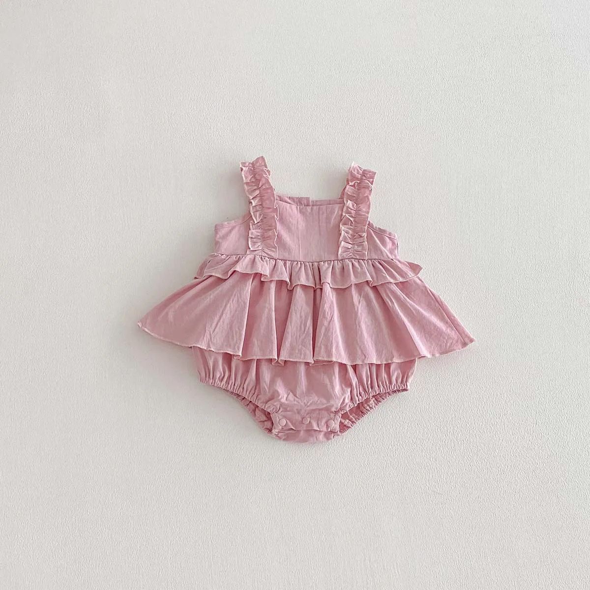 2026 Summer 0-2Y Baby Girl Clothes Mushroom Lace Shoulder Strap Girls Dress Bodysuit Korean Style Pure-color Toddler One-piece