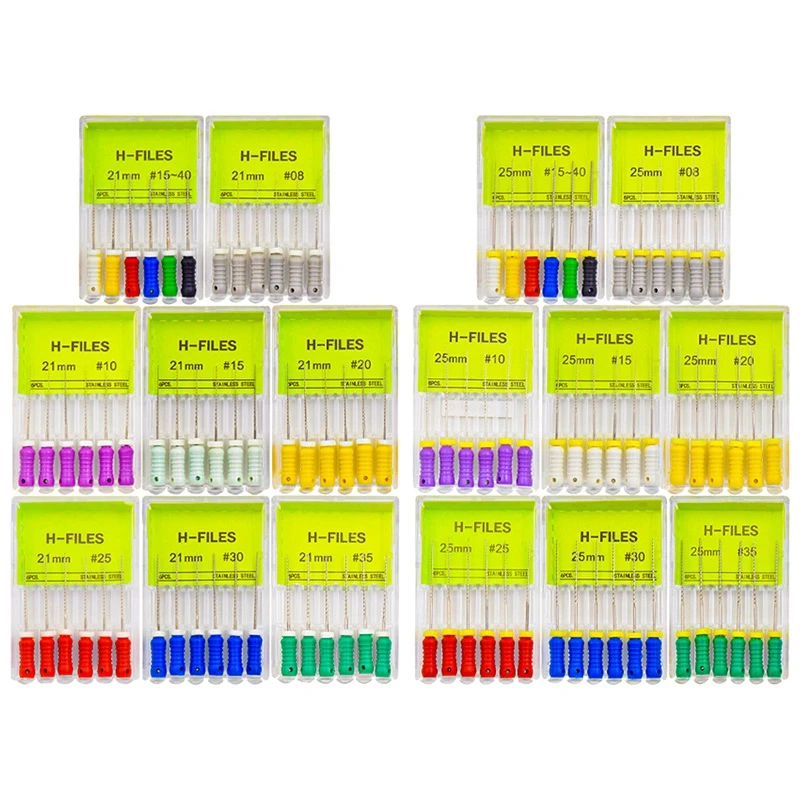 JUMTOP Dental Endodontic H Files for Hand Use 21/25mm Stainless Steel Manual File Dentistry Root Canal Instruments